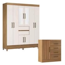 Cômoda Montevidéu e Guarda Roupa Casal Munique Amêndola Off White com Espelho - Demóbile Cômoda Montevidéu e Guarda Roupa Casal Munique Amêndola Off White com Espelho - Demóbile