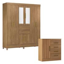 Cômoda Montevidéu e Guarda Roupa Casal Munique Amêndola Touch com Espelho - Demóbile Cômoda Montevidéu e Guarda Roupa Casal Munique Amêndola Touch com Espelho - Demóbile