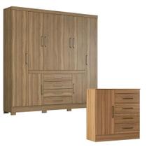 Cômoda Montevidéu E Guarda Roupa Casal New Realce Amêndola Touch - Demóbile