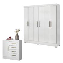Cômoda Montevidéu e Guarda Roupa Casal Prático Branco - Demóbile