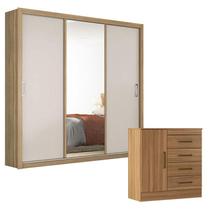 Cômoda Montevidéu e Guarda Roupa Casal Residence Amêndola Off White - Demóbile