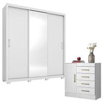 Cômoda Montevidéu E Guarda Roupa Casal Residence Branco Com Pés - Demóbile