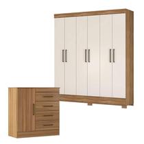 Cômoda Montevidéu e Guarda Roupa Casal Verso Amêndola Off White - Demóbile