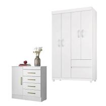 Cômoda Montevidéu E Guarda Roupa Solteiro Lótus Branco - Demóbile