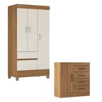 Cômoda Montevidéu e Guarda Roupa Solteiro Wind Amêndola Off White - Demóbile Cômoda Montevidéu e Guarda Roupa Solteiro Wind Amêndola Off White - Demóbile