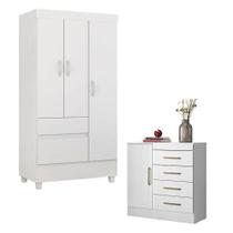 Cômoda Montevidéu E Guarda Roupa Solteiro Wind Branco Flex - Demóbile