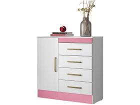 Cômoda Montevidéu Flex 1 PT 4 GV Branca e Rosa