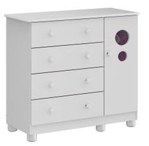 Cômoda Moveis Peroba Bolinha infantil MDF 04 gavetas 01 porta