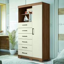 Cômoda Multiuso 1 Porta 6 Gavetas Com Pés Marabá Santos Andirá Jatoba/areia Cômoda Multiuso 1 Porta 6 Gavetas Com Pés Marabá Santos Andirá Jatoba/areia