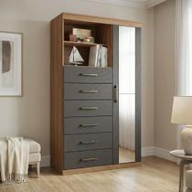 Cômoda Multiuso 6 Gavetas 1 Porta com Espelho Marabá Jatobá/Grafite Cômoda Multiuso 6 Gavetas 1 Porta com Espelho Marabá Jatobá/Grafite