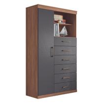 Cômoda Multiuso 6 Gavetas 1 Porta Suzhou Jatobá Grafite