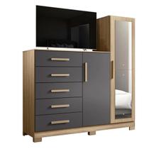 Cômoda New Master Com 5 Gavetas 2 Portas E Espelho