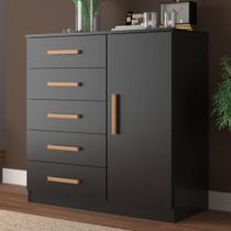 Cômoda New Monaco 1 Porta 5 Gavetas Black - Evidencia Móveis