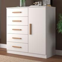 Cômoda New Monaco 1 Porta 5 Gavetas Branco - Evidencia Móveis