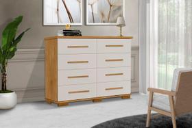 Cômoda OME 8 Gavetas Com Corrediças Telescópicas Tampo de 25mm e Puxadores em Madeira Cor Nature/Off White Cômoda OME 8 Gavetas Com Corrediças Telescópicas Tampo de 25mm e Puxadores em Madeira Cor Nature/Off White