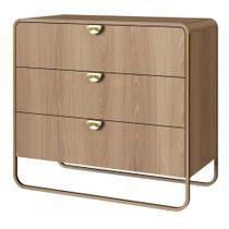 Cômoda Orgânica Luna Artesano 90 cm (largura) em MDP Hanover Três Gavetas Base Metal Dourado