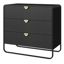 Cômoda Orgânica Luna Artesano 90 cm (largura) em MDP Nero Três Gavetas Base Metal Preto