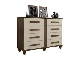 Cômoda/Organizador GEO Com 8 Gavetas Puxadores na Cor do Produto Modelo Retrô Com Pés em Madeira Cor Freijó/Off White