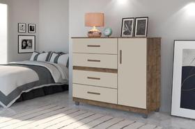 Cômoda Organizadora PR 4 Gavetas e 1 Porta Cor Canela / Off White