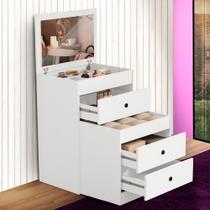 Comoda Para Maquiagem 3 Gavetas Banqueta e Espelho Branco Shop JM