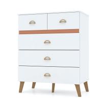 Cômoda para Quarto 05 Gavetas Milão Branco/Camarim - Pallazio