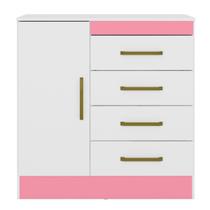 Comôda Para Quarto 1 Porta 4 Gavetas Montevidéu Domóbile Cor:Branco-Rosa