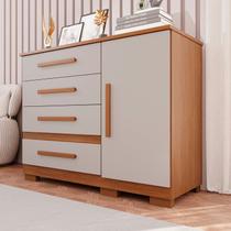 Cômoda para Quarto 1 Portas 4 Gavetas Pérola Expresso Móveis Marrom/Cinamomo/Off White