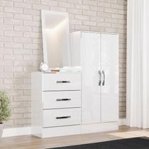 Cômoda para Quarto 1,15m 2 Portas e 3 Gavetas com Espelho