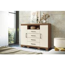Cômoda para Quarto 2 Portas 4 Gavetas 1 Nicho Master com Pés Bege/Jatobá/Areia