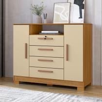Cômoda para Quarto 2 Portas e 4 Gavetas com Chave 120,5cm com Pés Floripa Cômoda para Quarto 2 Portas e 4 Gavetas com Chave 120,5cm com Pés Floripa
