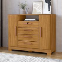 Cômoda para Quarto 2 Portas e 4 Gavetas com Chave 120,5cm com Pés Floripa Marrom/Carvalho Americano Cômoda para Quarto 2 Portas e 4 Gavetas com Chave 120,5cm com Pés Floripa Marrom/Carvalho Americano