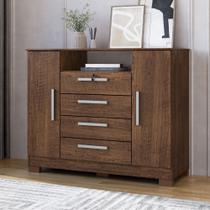 Cômoda para Quarto 2 Portas e 4 Gavetas com Chave 120,5cm com Pés Floripa Marrom/Malbec