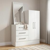 Cômoda para Quarto 3 Gavetas 2 Portas com Espelho Dunas Branco Yescasa