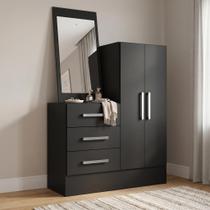 Cômoda para Quarto 3 Gavetas 2 Portas com Espelho Dunas Preto Yescasa Cômoda para Quarto 3 Gavetas 2 Portas com Espelho Dunas Preto Yescasa