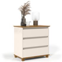 Cômoda para Quarto 3 Gavetas 68cm EJ Off White/Freijó - EJ Móveis