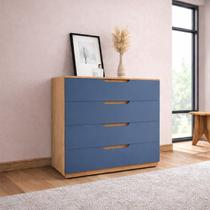 Cômoda para Quarto 4 Gavetas 90cm Madri Azul/Freijó Cômoda para Quarto 4 Gavetas 90cm Madri Azul/Freijó