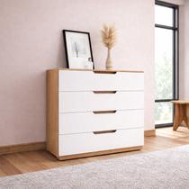 Cômoda para Quarto 4 Gavetas 90cm Madri Branco/Freijó Cômoda para Quarto 4 Gavetas 90cm Madri Branco/Freijó