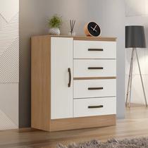 Cômoda para Quarto 4 Gavetas e 1 Porta Lite Marrom/Nature/Off White