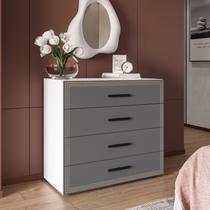 Cômoda para Quarto 4 Gavetas e 4 Portas Valência Cinza/Branco Cômoda para Quarto 4 Gavetas e 4 Portas Valência Cinza/Branco