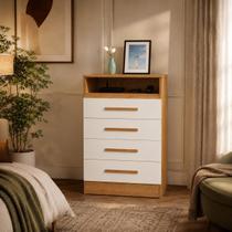 Cômoda para quarto 4 Gavetas Organizadora De Roupa com Nicho MDF Compacta Multiuso