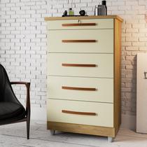 Cômoda para Quarto 5 Gavetas 1 Gaveta com Chave Emas Bege/Mel/Pérola