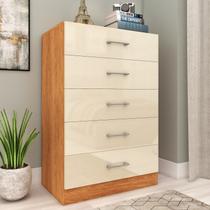 Cômoda para Quarto 5 Gavetas Aruba Bege/Cinamomo/Off White