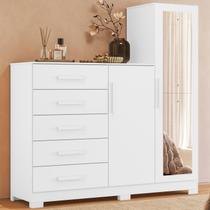 Cômoda para Quarto 5 Gavetas e 2 Portas com Espelho New Master Cômoda para Quarto 5 Gavetas e 2 Portas com Espelho New Master