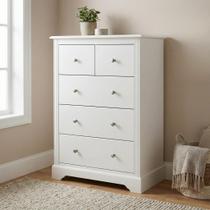 Cômoda para Quarto 5 Gavetas em Mdf 110cm Branco Louise