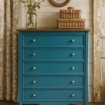 Cômoda para Quarto 5 Gavetas MDF Amsterdã Azul/Amêndoa Cômoda para Quarto 5 Gavetas MDF Amsterdã Azul/Amêndoa