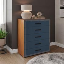 Cômoda para Quarto 5 Gavetas Valência Azul/Freijó Cômoda para Quarto 5 Gavetas Valência Azul/Freijó