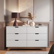 Cômoda para Quarto 6 Gavetas MDF Alice Yescasa Branco/Louro Freijó