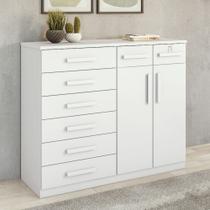 Cômoda para Quarto 8 Gavetas 2 Portas com Chave Estilo Clássico Toronto 142cm Branco Cômoda para Quarto 8 Gavetas 2 Portas com Chave Estilo Clássico Toronto 142cm Branco