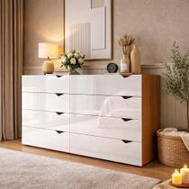 Cômoda para Quarto 8 Gavetas Porto Branco/Freijó
