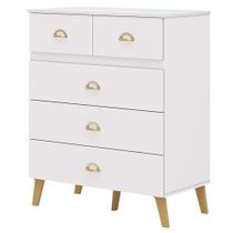 Cômoda Para Quarto 91cm 5 Gavetas Gaby Flex Branco/Camarim V02 - Mpozenato